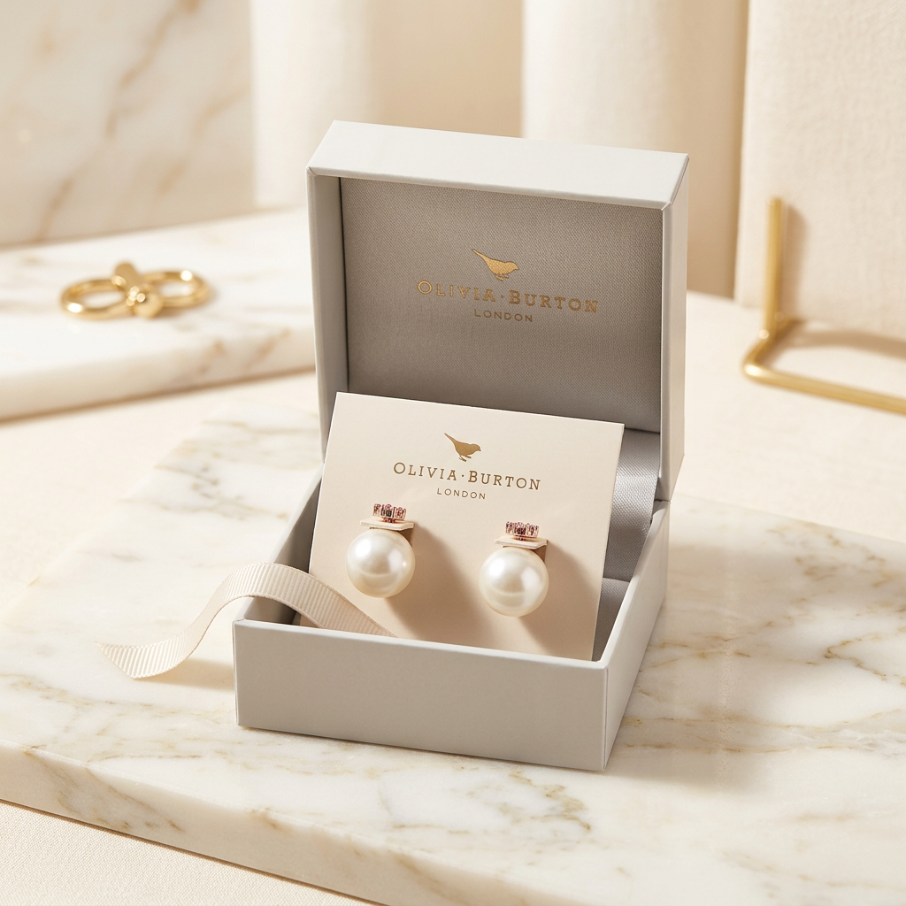 Olivia Burton Pendientes Perla Blanca · Detalle Oro Rosa