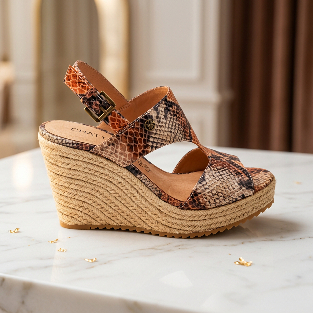 Chattawak Jacinthe · Sandalia de Cuña Serpiente Teja — Talla 40